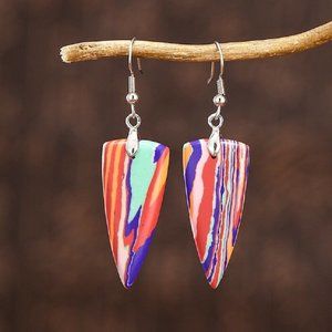 Natural Galaxy Sea Sediment Jasper Triangle Dangle Drop Earrings